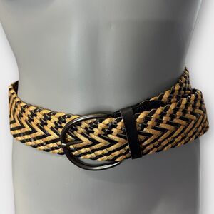 Banana Republic Genuine Leather Black Gold Woven Braided Wide Belt XS Adj.